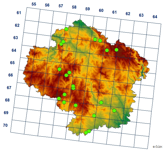 Mapa výskytu - broučík drsný - Carabodes rugosior