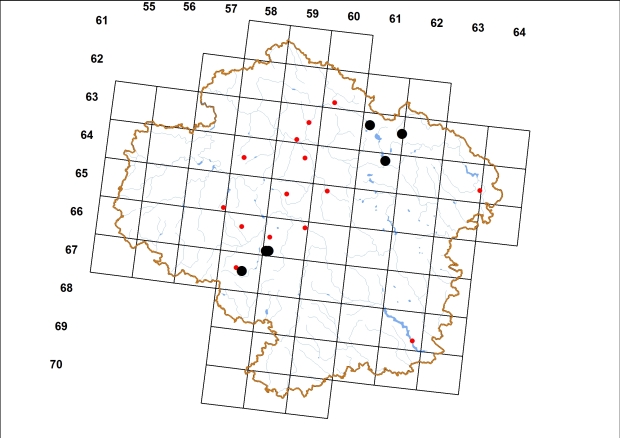 Mapa výskytu - řasnatka lesní - Macrogastra plicatula