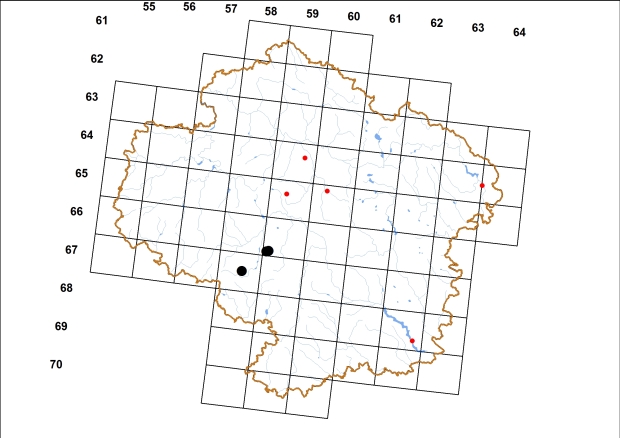 Mapa výskytu - zemoun skalní - Aegopis verticillus