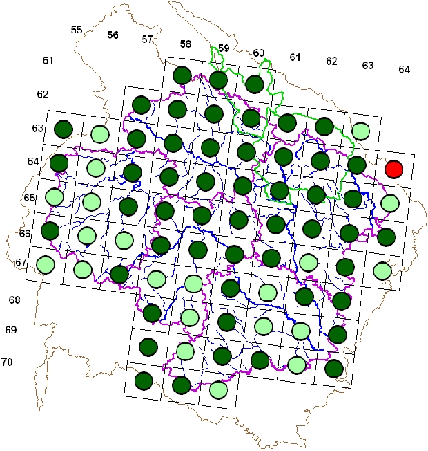 Mapa výskytu - ledňáček říční - Alcedo atthis
