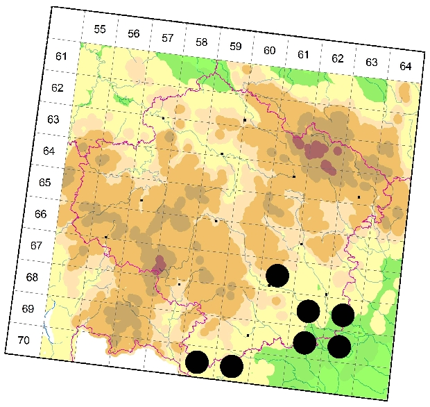 Mapa výskytu - slíďák Sulzerův - Alopecosa sulzeri