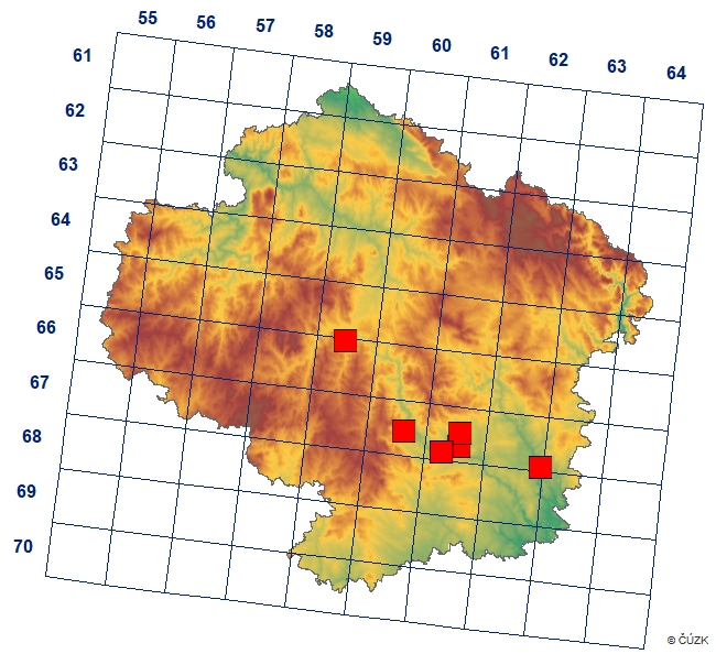Mapa výskytu - přástevník pryšcový - Arctia festiva