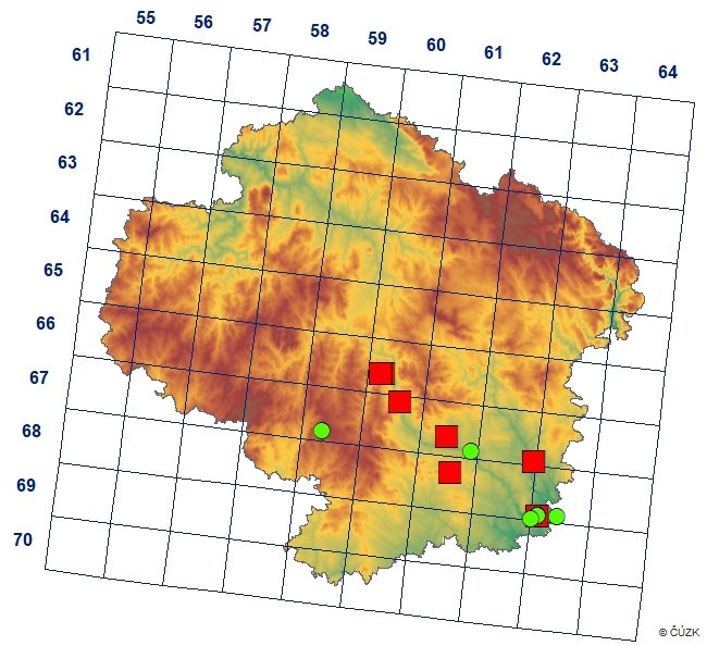 Mapa výskytu - okáč kostřavový - Arethusana arethusa