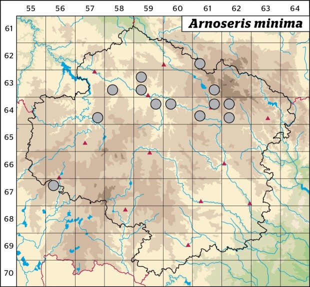 Mapa výskytu - písečnatka nejmenší - Arnoseris minima