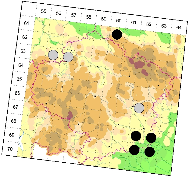Mapa výskytu - sklípkánek hnědý - Atypus affinis