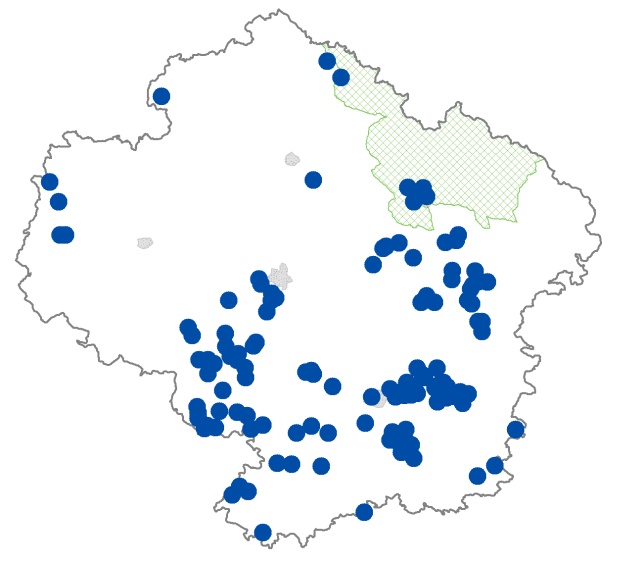 Mapa výskytu - kuňka ohnivá - Bombina bombina
