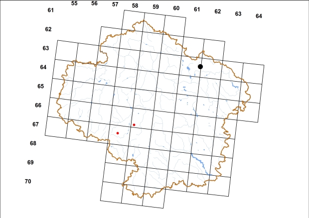 Mapa výskytu - vřetenka šedivá - Bulgarica cana