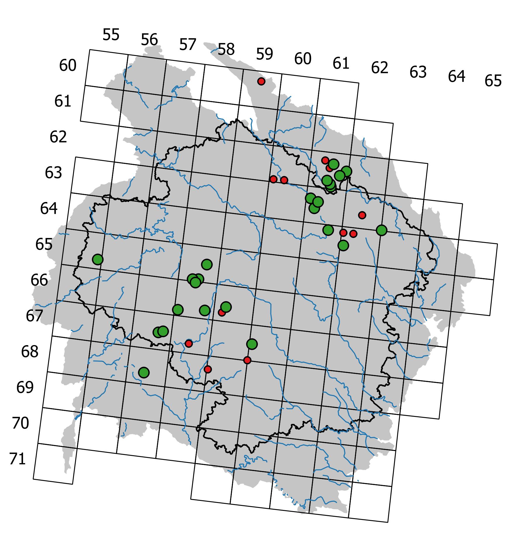 Mapa výskytu - bařinatka obrovská - Calliergon giganteum