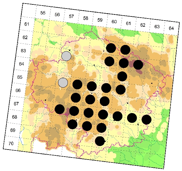 Mapa výskytu - lesklice měděná - Cordulia aenea