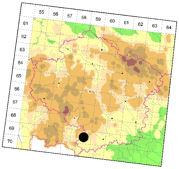 Mapa výskytu - snovačka vysokohlavá - Dipoena torva