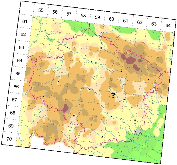 Mapa výskytu - mochna skalní - Drymocallis rupestris