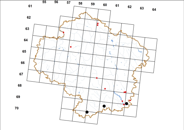 Mapa výskytu - keřnatka vrásčitá - Euomphalia strigella