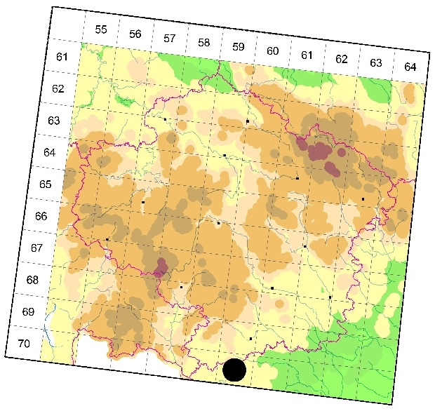 Mapa výskytu - snovačka světlá - Euryopis laeta