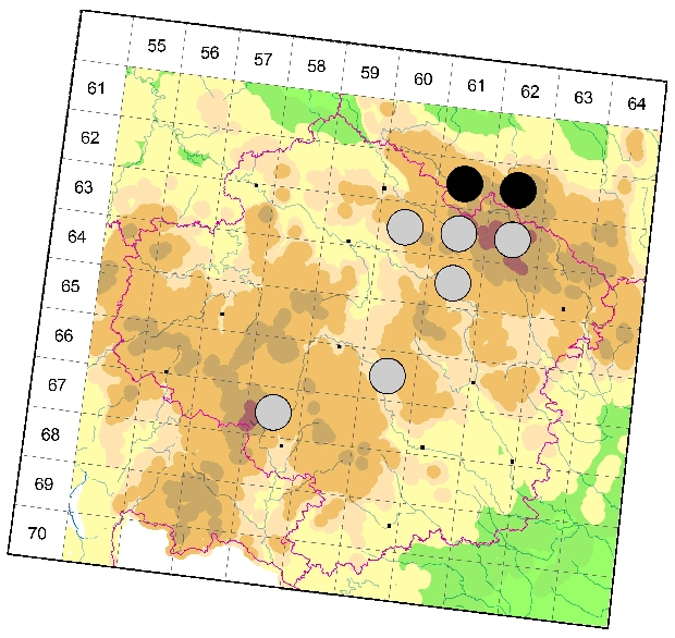 Mapa výskytu - křižák smrkový - Gibbaranea omoeda
