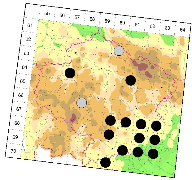 Mapa výskytu - šídlatka brvnatá - Lestes barbarus