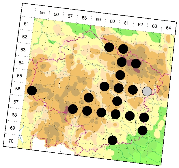 Mapa výskytu - šídlatka tmavá - Lestes dryas