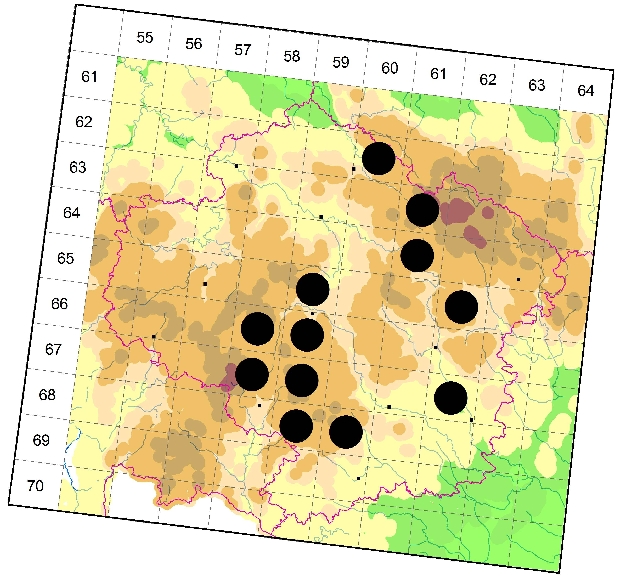 Mapa výskytu - vážka jasnoskvrnná - Leucorrhinia pectoralis
