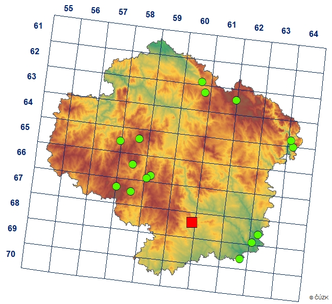 Mapa výskytu - stonožka rudohlavá - Lithobius erythrocephalus