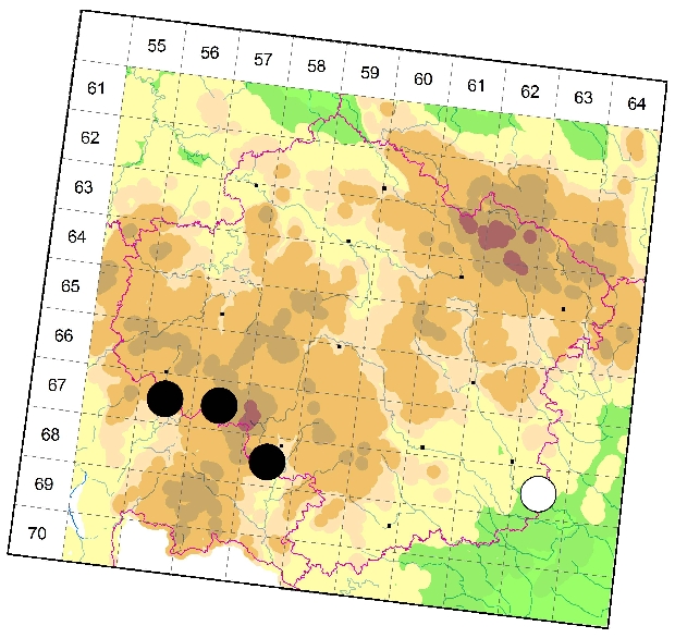 Mapa výskytu - skákavka rákosní - Marpissa radiata