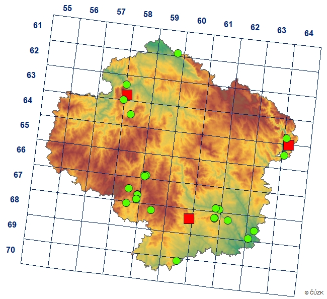 Mapa výskytu - prouženka podzimní - Megaphyllum projectum