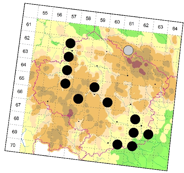 Mapa výskytu - klínatka vidlitá - Onychogomphus forcipatus