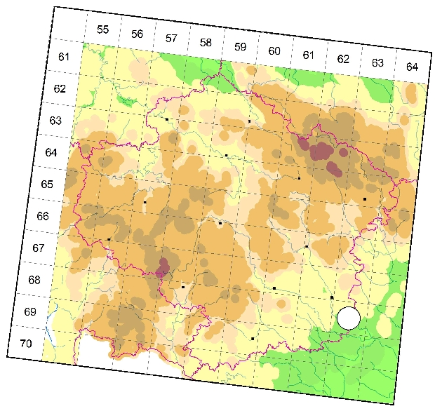 Mapa výskytu - běžník drnový - Ozyptila rauda