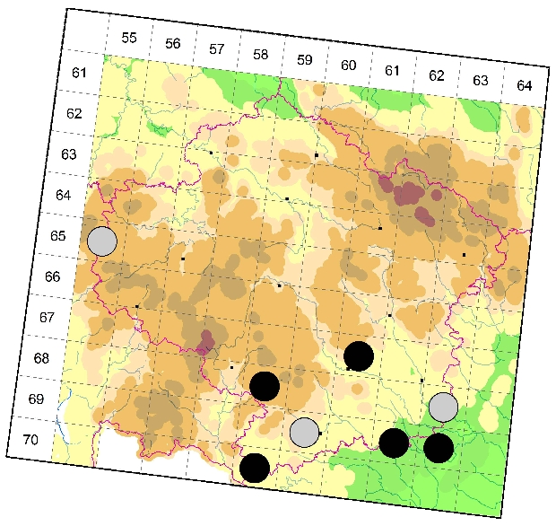Mapa výskytu - běžník hlínový - Ozyptila scabricula
