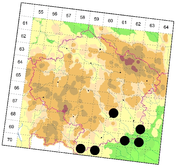 Mapa výskytu - slíďák dvoupruhý - Pardosa bifasciata