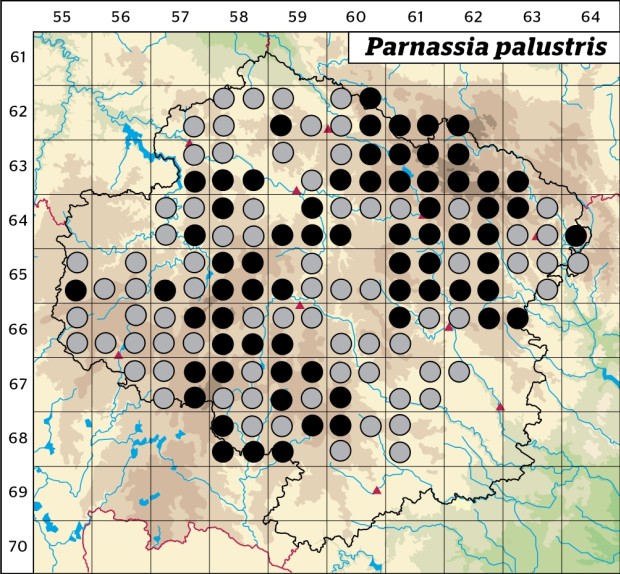 Mapa výskytu - tolije bahenní - Parnassia palustris