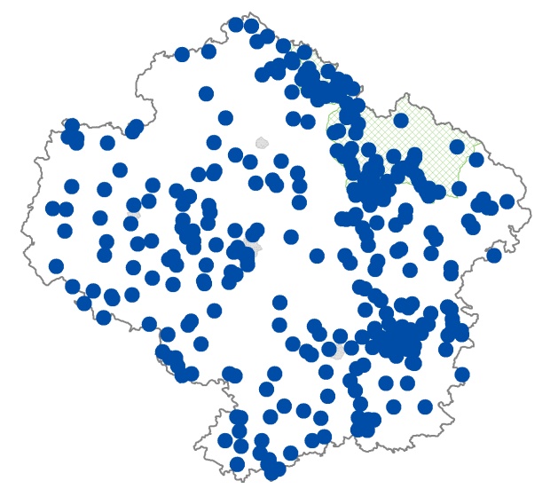 Mapa výskytu - skokan zelený - Pelophylax esculentus