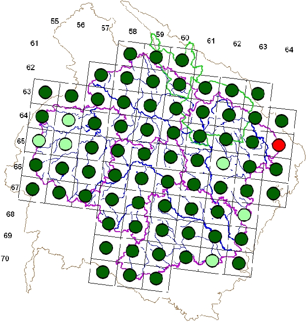 Mapa výskytu - rehek zahradní - Phoenicurus phoenicurus