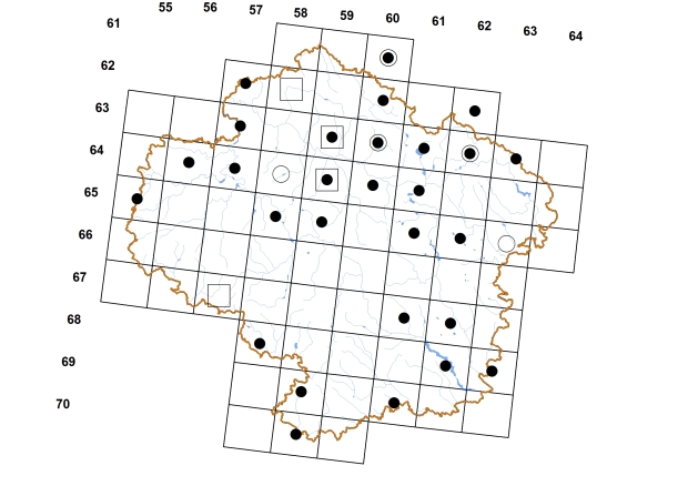 Mapa výskytu - hrachovka lesklá - Pisidium nitidum