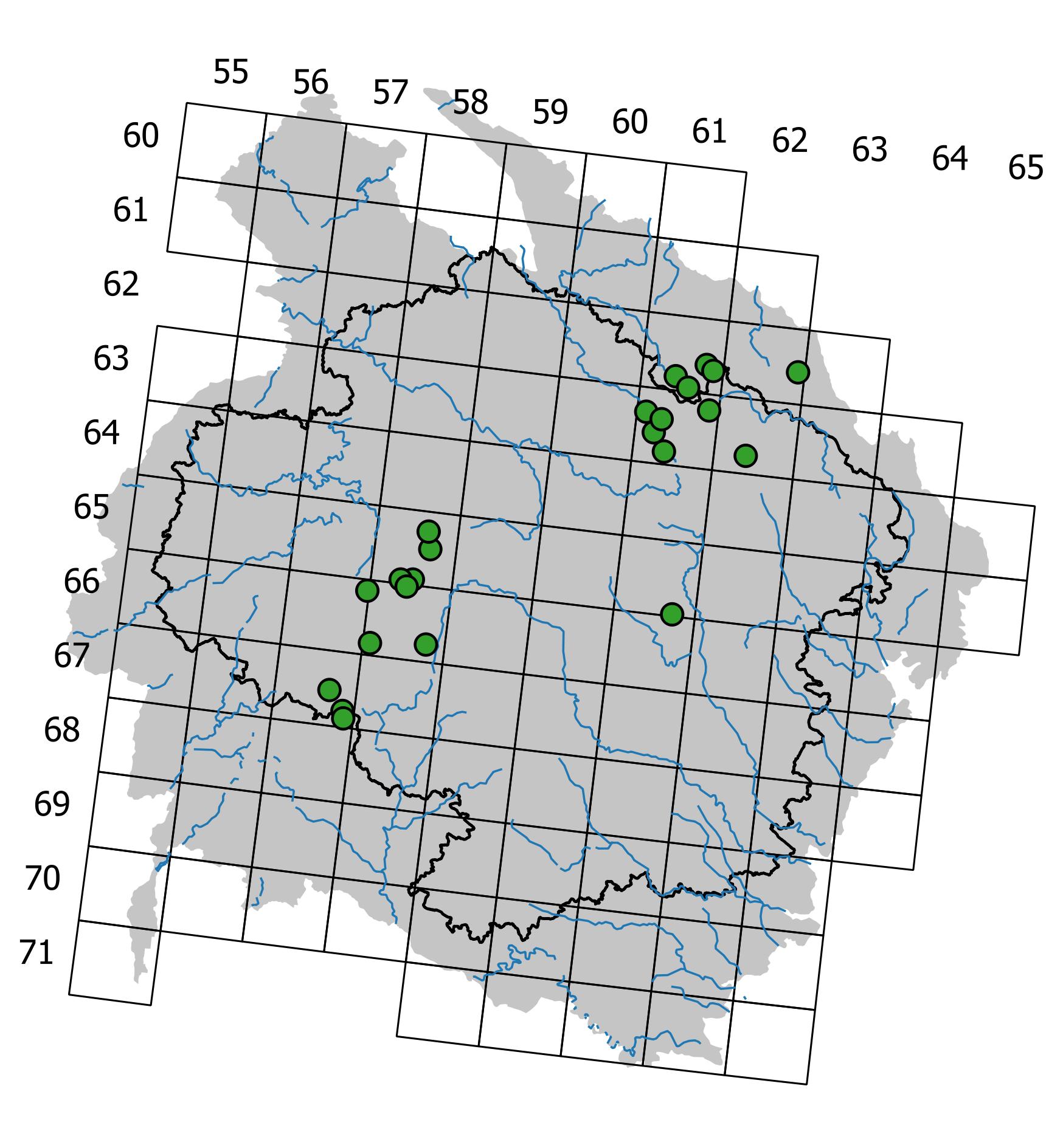 Mapa výskytu - ploník tuhý - Polytrichum strictum