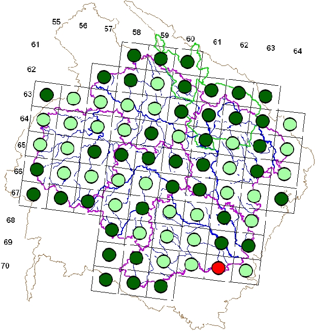Mapa výskytu - hýl obecný - Pyrrhula pyrrhula