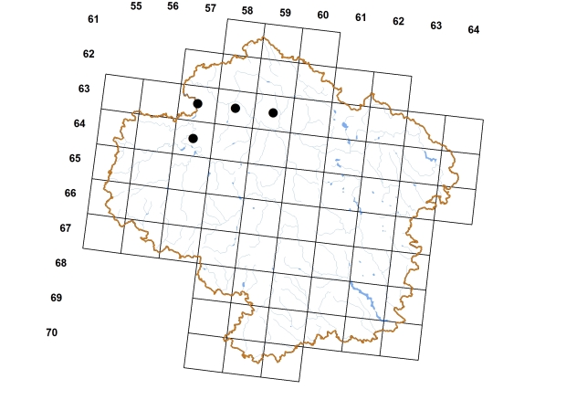 Mapa výskytu - uchatka široká - Radix ampla
