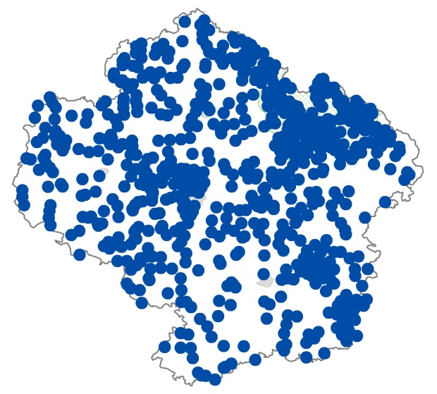 Mapa výskytu - skokan hnědý - Rana temporaria