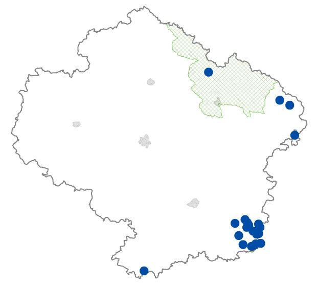 Mapa výskytu - mlok skvrnitý - Salamandra salamandra