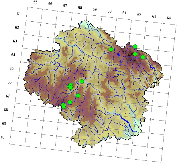 Mapa výskytu - srpnatka háčkovitá - Sanionia uncinata