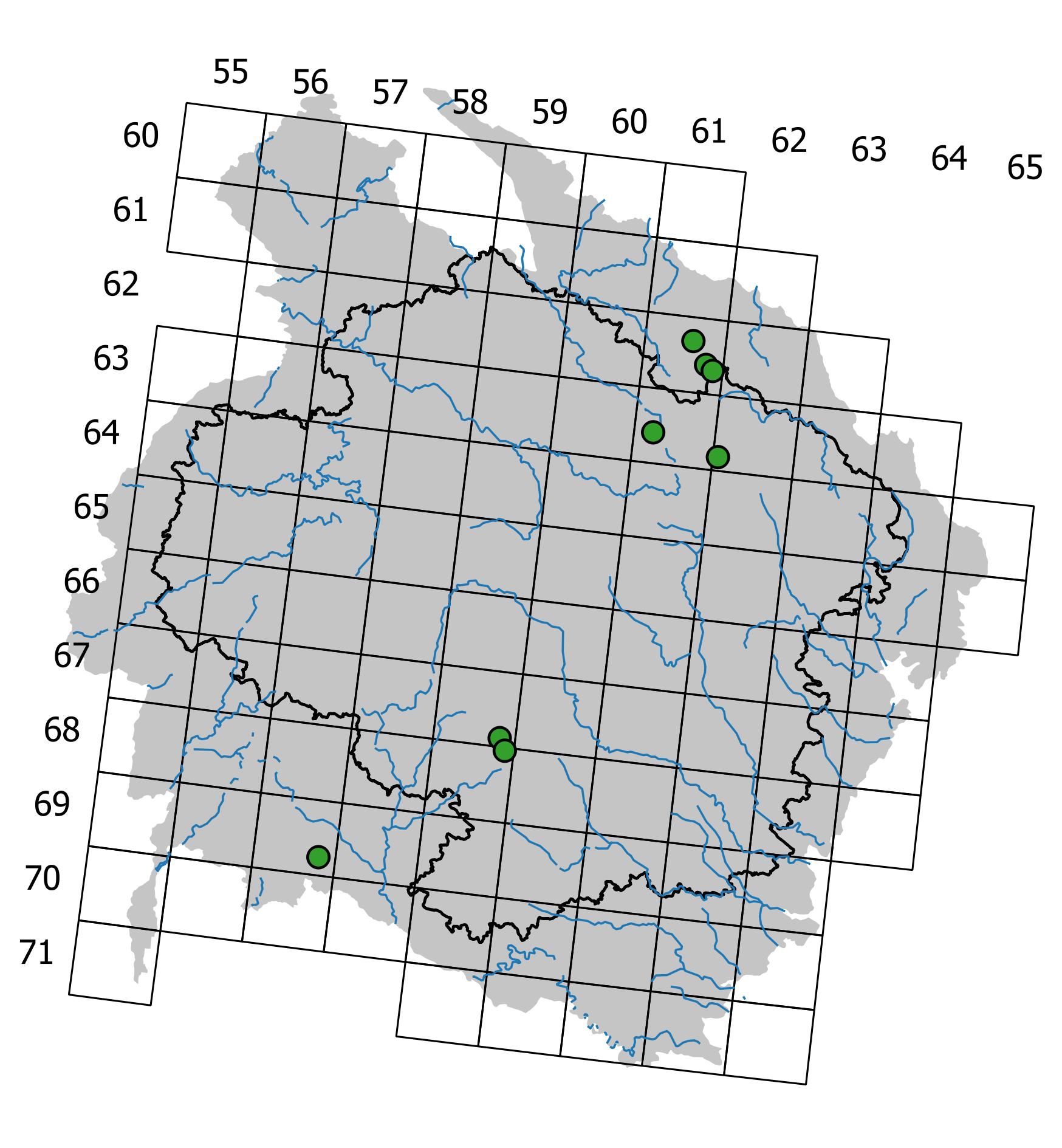 Mapa výskytu - rašeliník úzkolistý - Sphagnum angustifolium