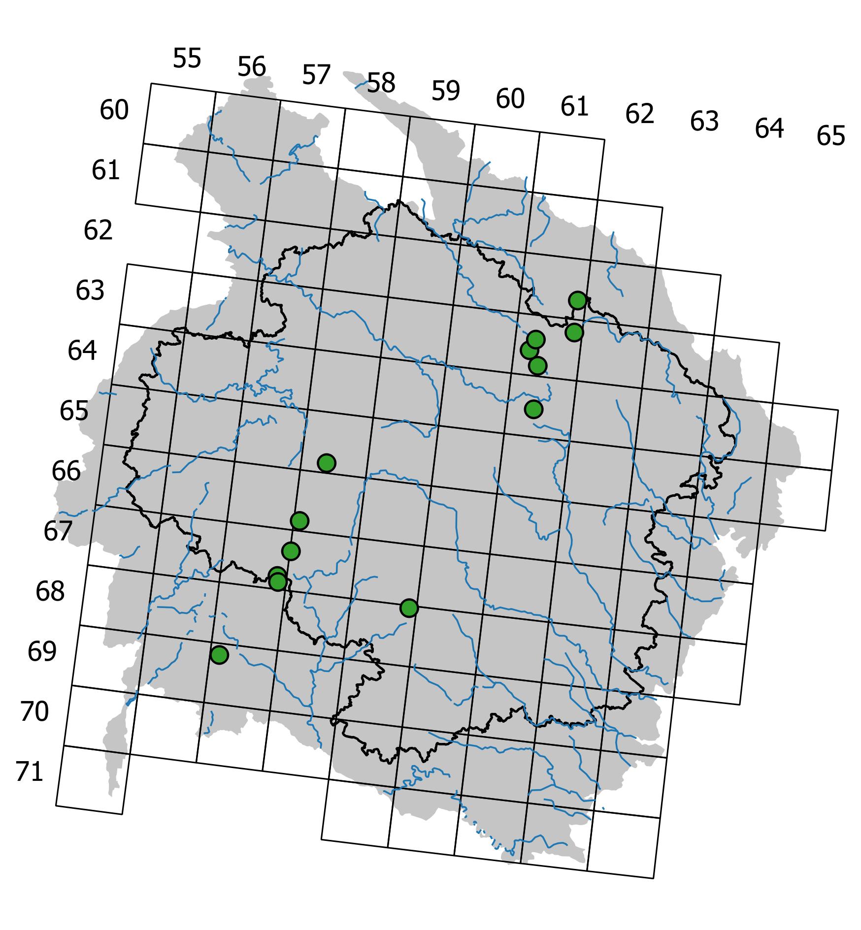 Mapa výskytu - rašeliník prostřední - Sphagnum magellanicum
