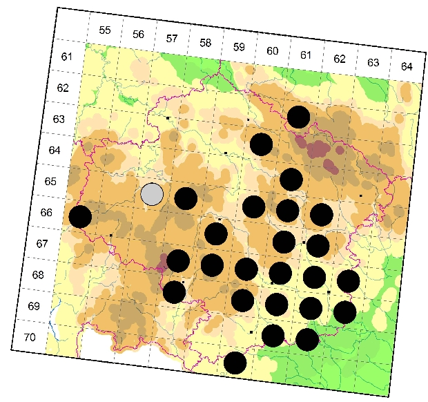 Mapa výskytu - šídlatka hnědá - Sympecma fusca