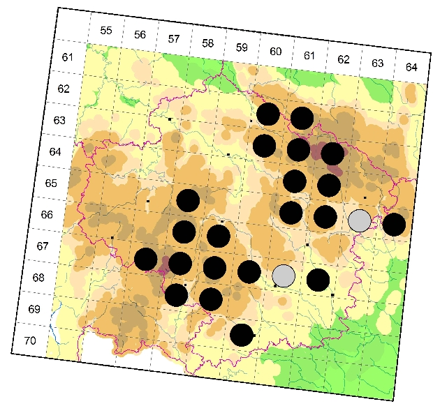 Mapa výskytu - vážka tmavá - Sympetrum danae