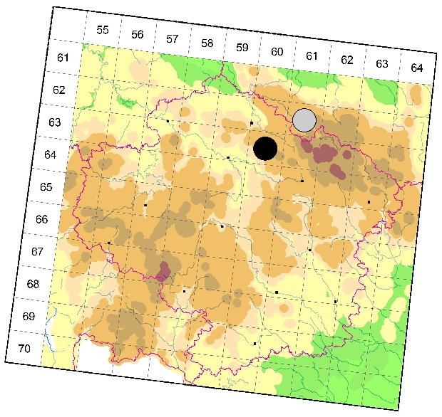 Mapa výskytu - skákavka vrchovištní - Talavera parvistyla