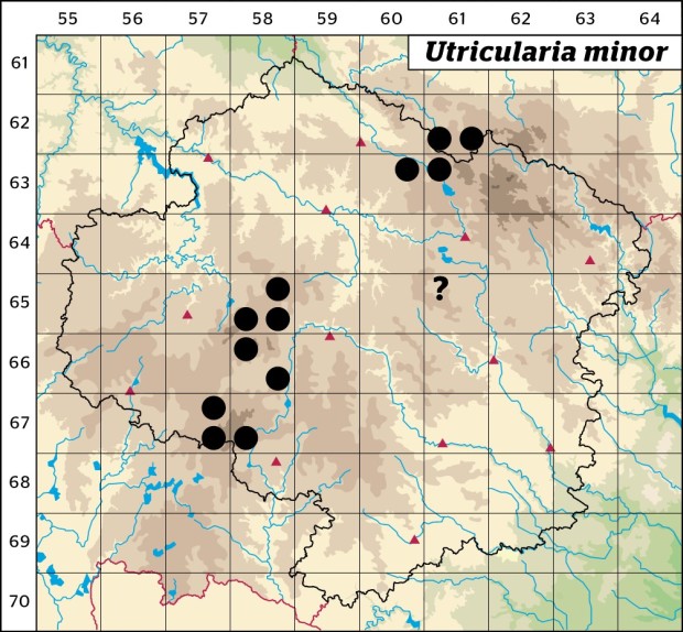Mapa výskytu - bublinatka menší - Utricularia minor