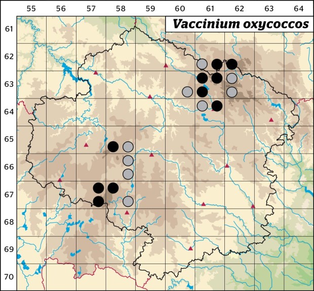 Mapa výskytu - klikva bahenní - Vaccinium oxycoccos